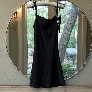 13MONTH black slip dress. Simple, shoulder ties.
